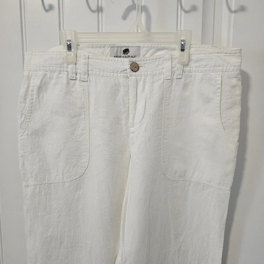 Banana Republic 100% Organic Linen Pants Cream Wide Leg Womens Size‎ 10 Coastal